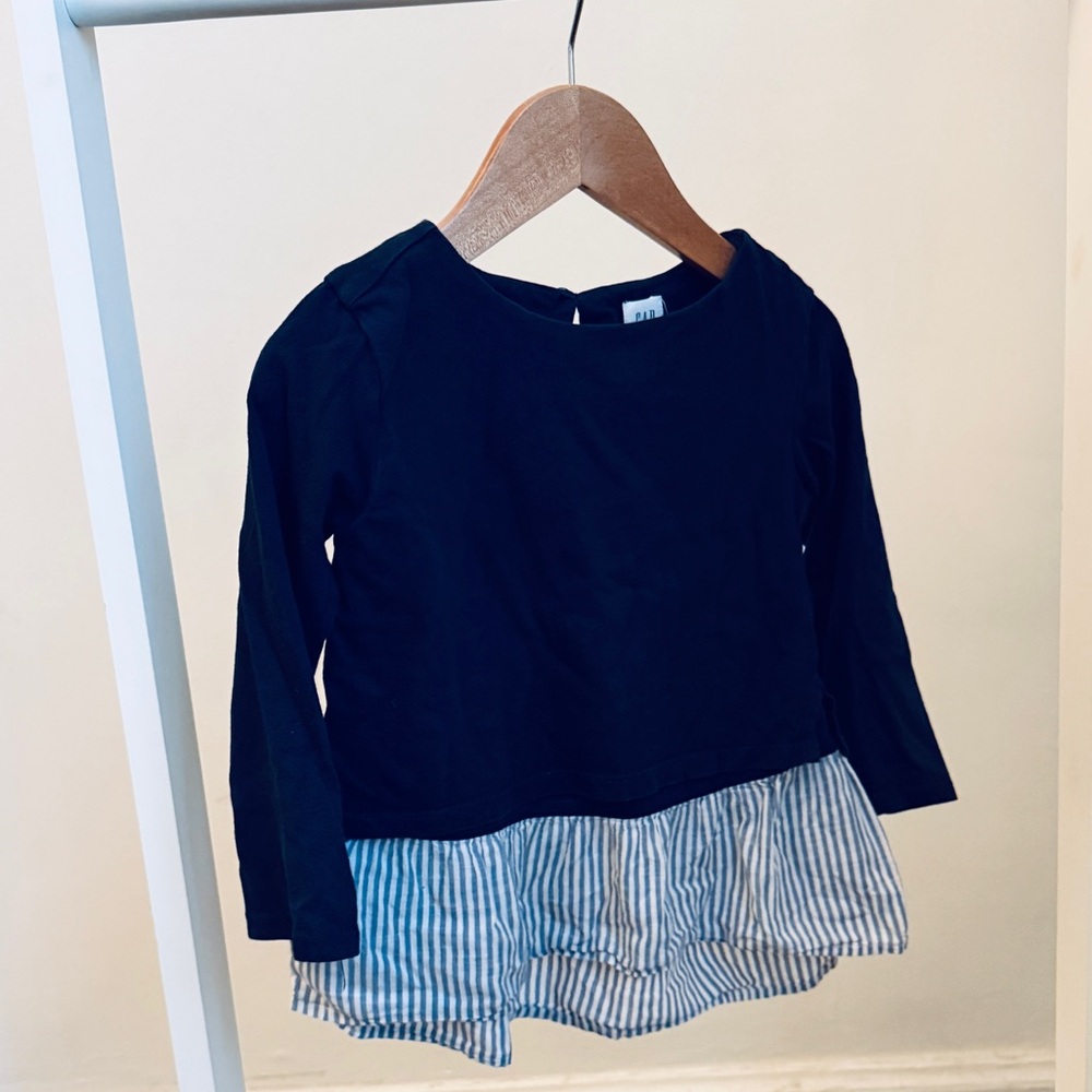 GAP Kids Long Sleeve Navy Top with Striped Hem
